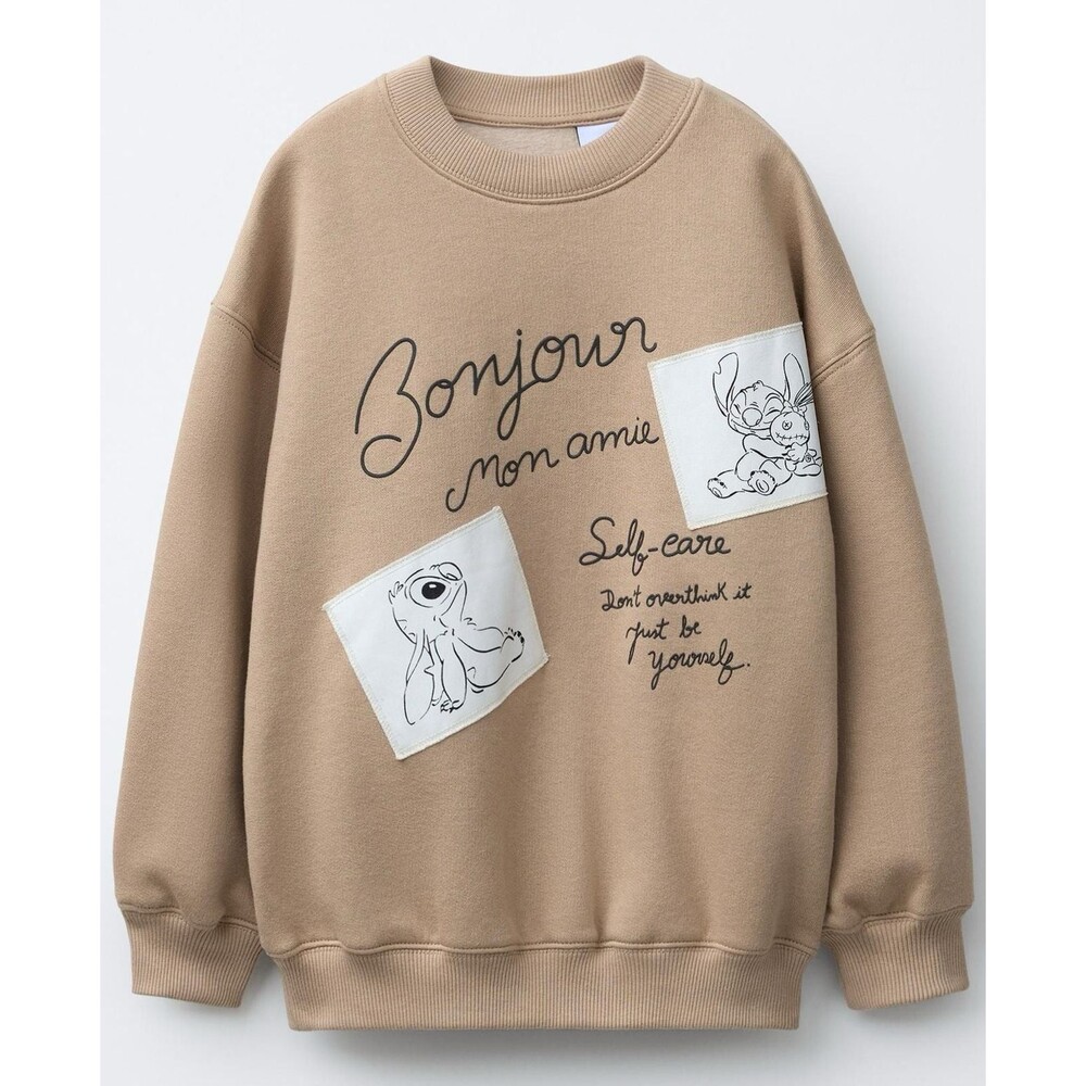 ZARA LILO & STITCH © DISNEY PATCH BEIGE SWEATSHIRT - Size 11-12 Years